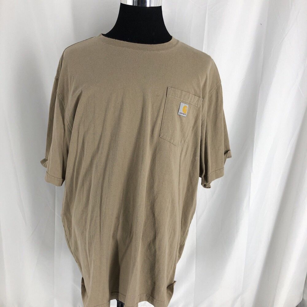 Carhartt T-Shirt Men’s Tan Pocket Short Sleeve Loose Fit Work Tee 2XL